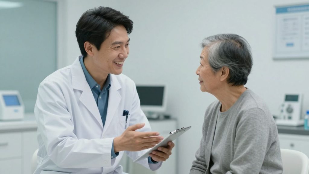 Medicul de familie interacționând cu un pacient în cabinet.