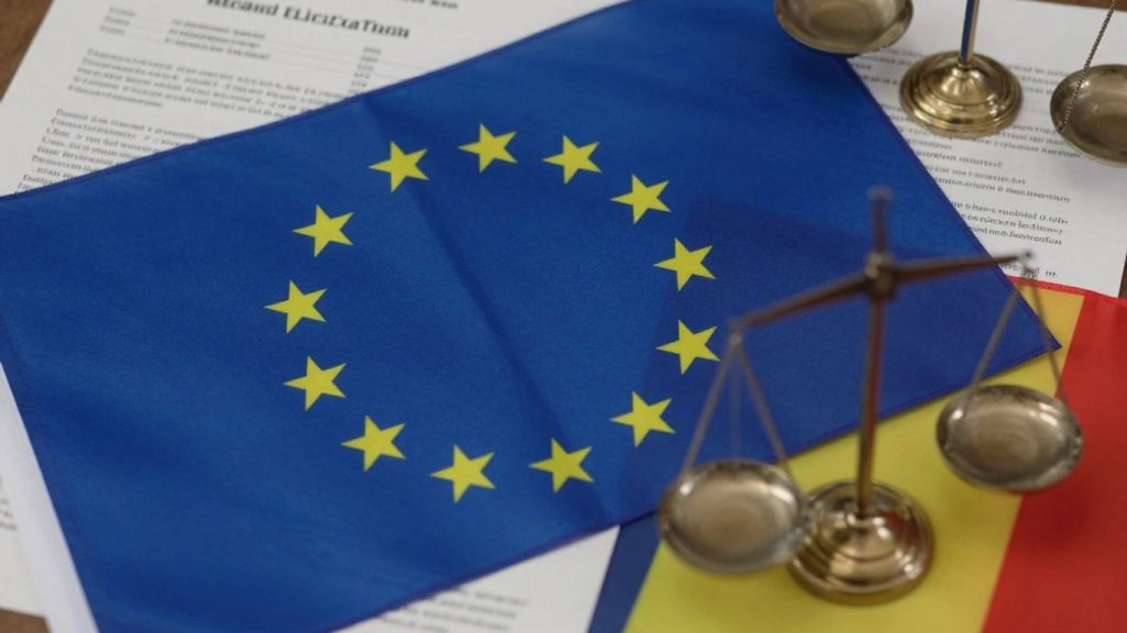 Steaguri UE și România, documente legale, balanță justiție.