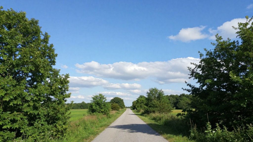 Peisaj liniștit cu o cărare spre orizont însorit.