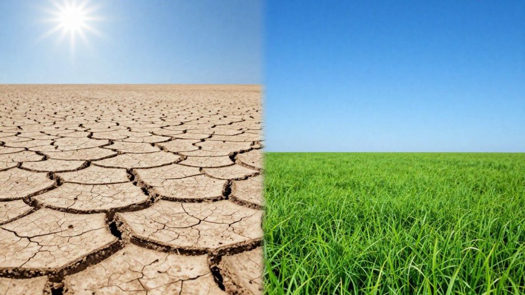 Peisaj arid versus peisaj verde luxuriant.