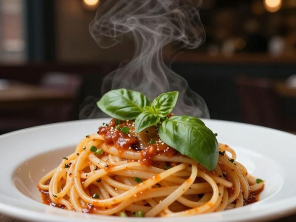 Platou delicios cu paste și ierburi proaspete.