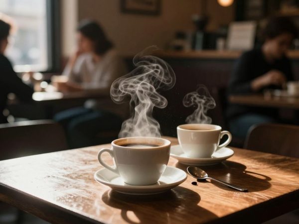 Oamenii savurând cafea într-o cafenea primitoare.