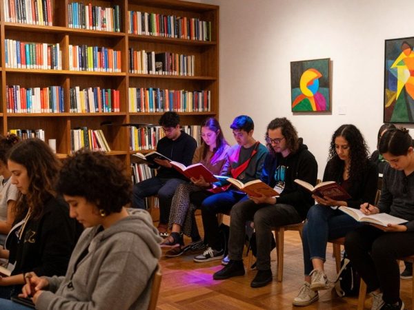 Oameni bucurându-se de diverse activități culturale.