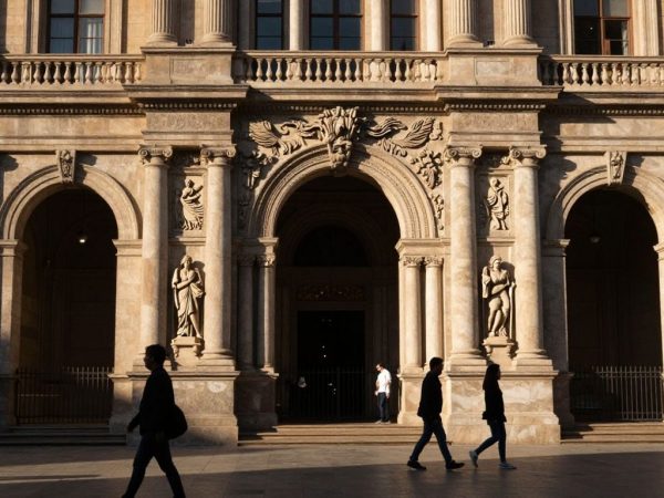 Muzeu românesc, arhitectură clasică, vizitatori.