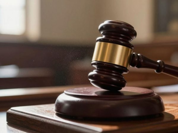 Ciocan de judecată lovind o bucată de lemn.