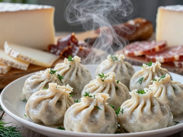 Farfurie cu sarmale și platou cu brânzeturi și mezeluri.