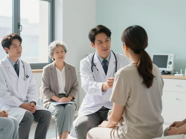 Oameni primind îngrijiri medicale într-o clinică modernă.