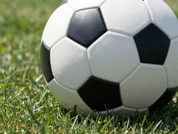 Mingea de fotbal pe iarbă verde