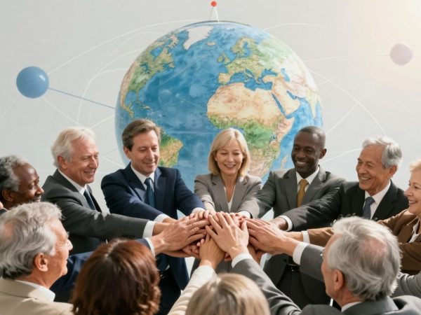 Lideri mondiali uniți în jurul globului terestru.