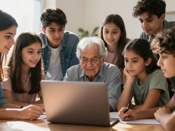 Elevi conectați la educația online prin intermediul laptopurilor.